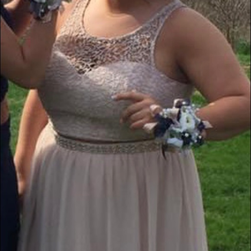 My Michelle 2 piece blush with beaded waist prom dress